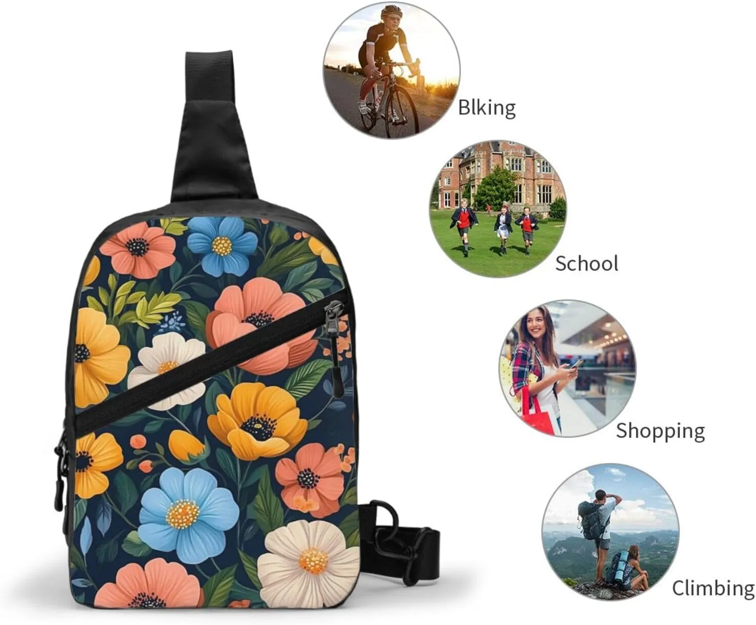 Flower Print Crossbody Bags For Women, Sling Bag For Men, Hiking Backpack Lightweight For Casual Outdoor Travel