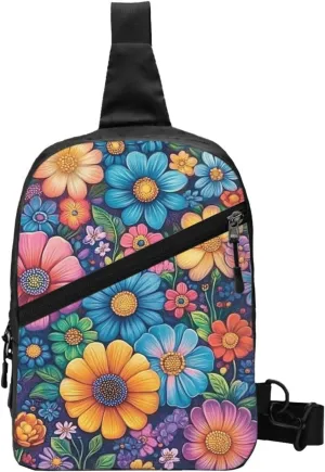 Flower Print Crossbody Bags For Women, Sling Bag For Men, Hiking Backpack Lightweight For Casual Outdoor Travel