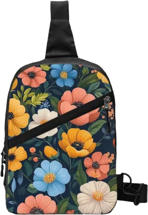 Flower Print Crossbody Bags For Women, Sling Bag For Men, Hiking Backpack Lightweight For Casual Outdoor Travel