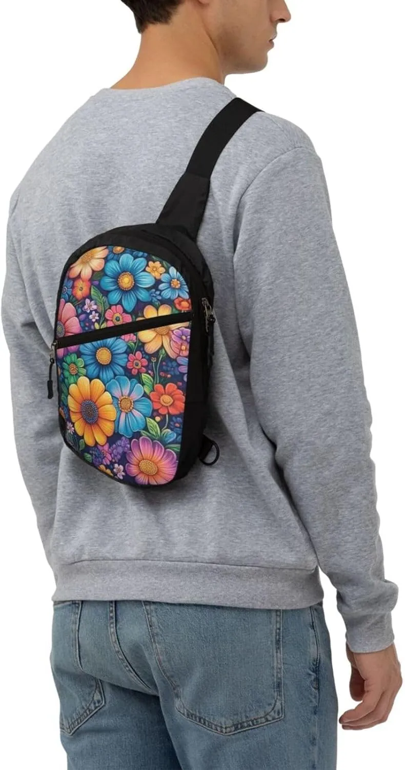 Flower Print Crossbody Bags For Women, Sling Bag For Men, Hiking Backpack Lightweight For Casual Outdoor Travel