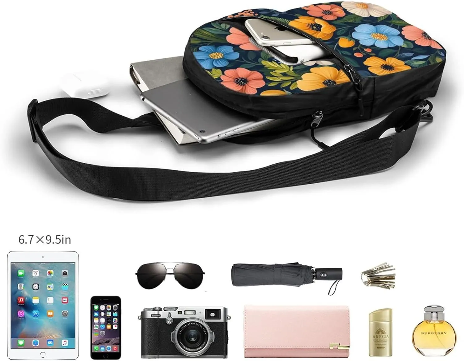 Flower Print Crossbody Bags For Women, Sling Bag For Men, Hiking Backpack Lightweight For Casual Outdoor Travel