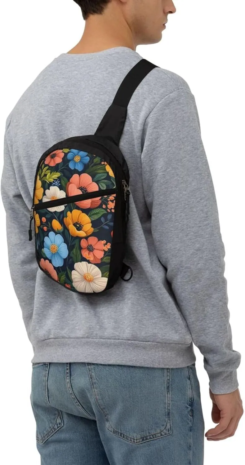 Flower Print Crossbody Bags For Women, Sling Bag For Men, Hiking Backpack Lightweight For Casual Outdoor Travel