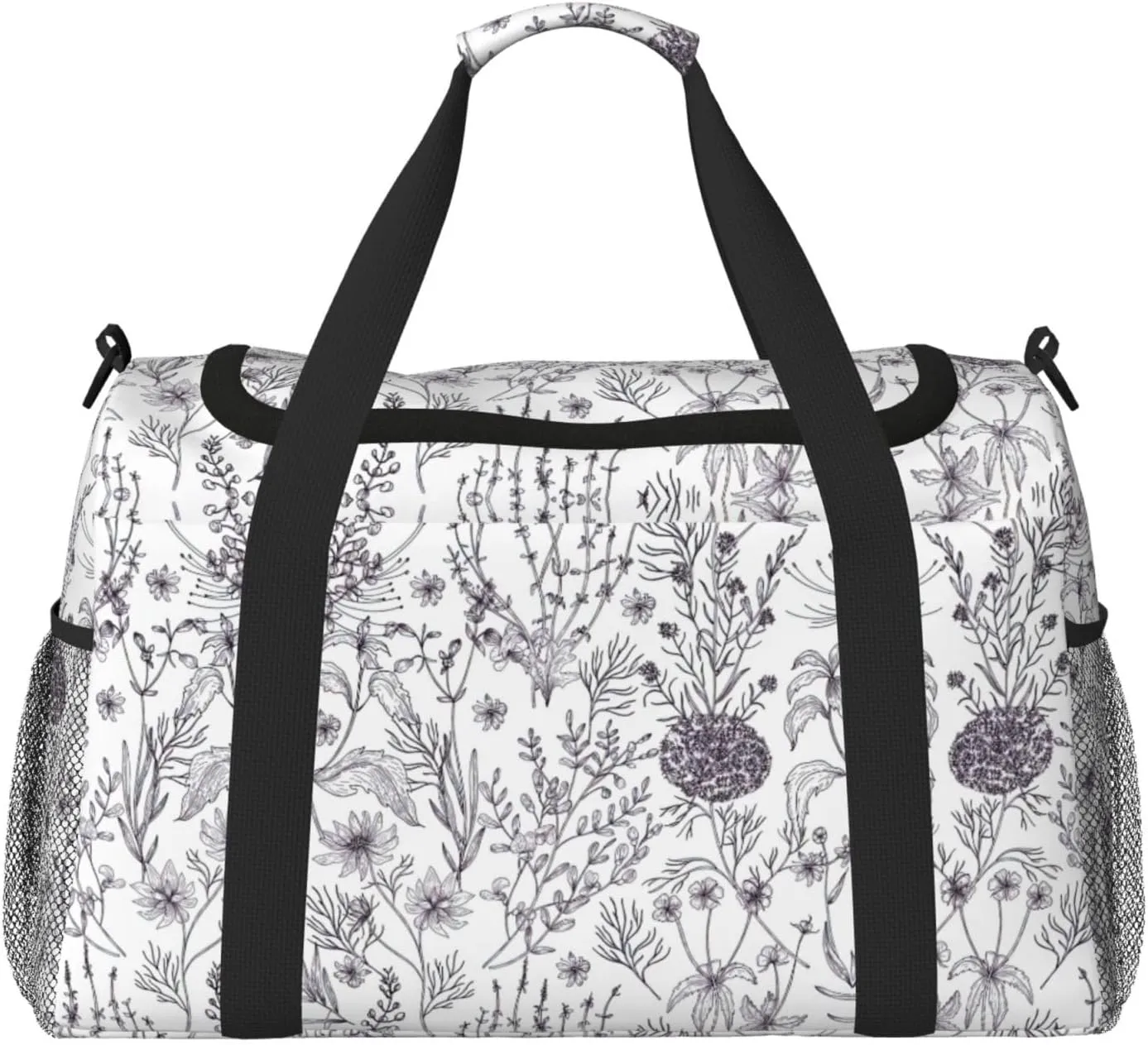 Flowering Herbs and Herbaceous Plants print Large Canvas Travel Duffel Bag Weekender Bags for Women Overnight Bag Carry On Tote Bag