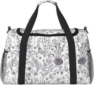 Flowering Herbs and Herbaceous Plants print Large Canvas Travel Duffel Bag Weekender Bags for Women Overnight Bag Carry On Tote Bag