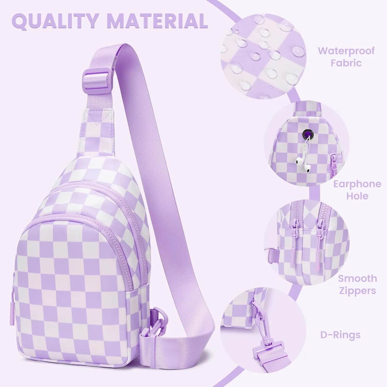 FODOKO Small Sling Bag for Women Adjustable Crossbody Bag with,Water-Resistant Lightweight Fanny Pack for Travel,Hiking