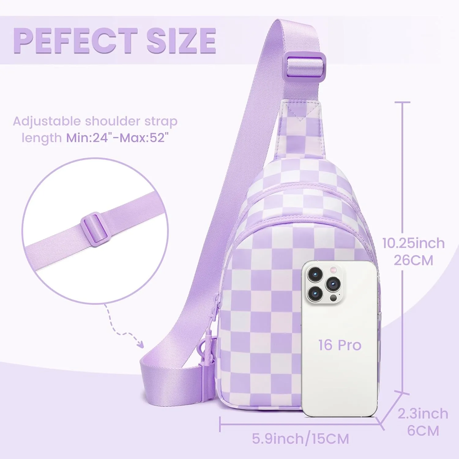FODOKO Small Sling Bag for Women Adjustable Crossbody Bag with,Water-Resistant Lightweight Fanny Pack for Travel,Hiking