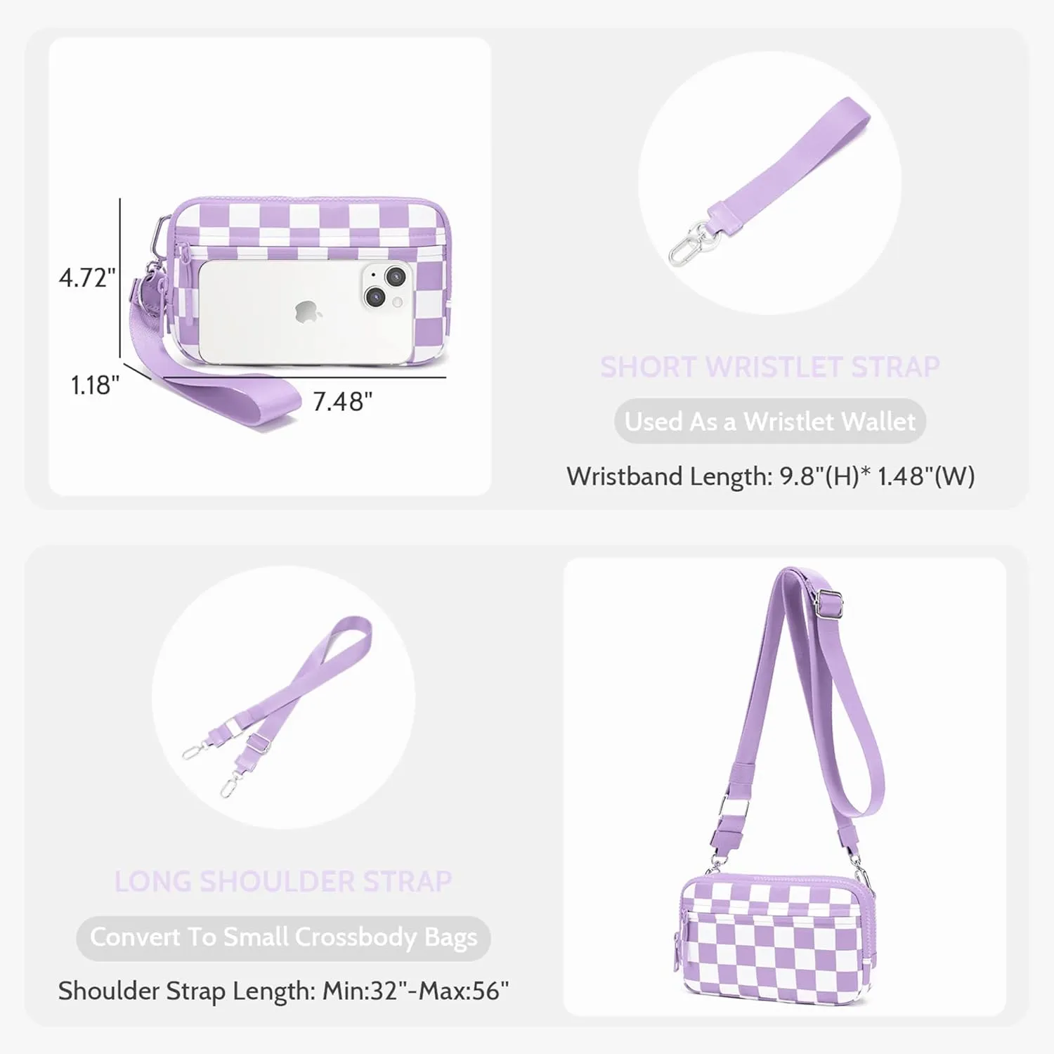 FODOKO Wristlet wallets for women Nylon Quilted Wallet with 4 Zippers,Travel Credit Card,Holder Cell Phone Organizer,coin purse