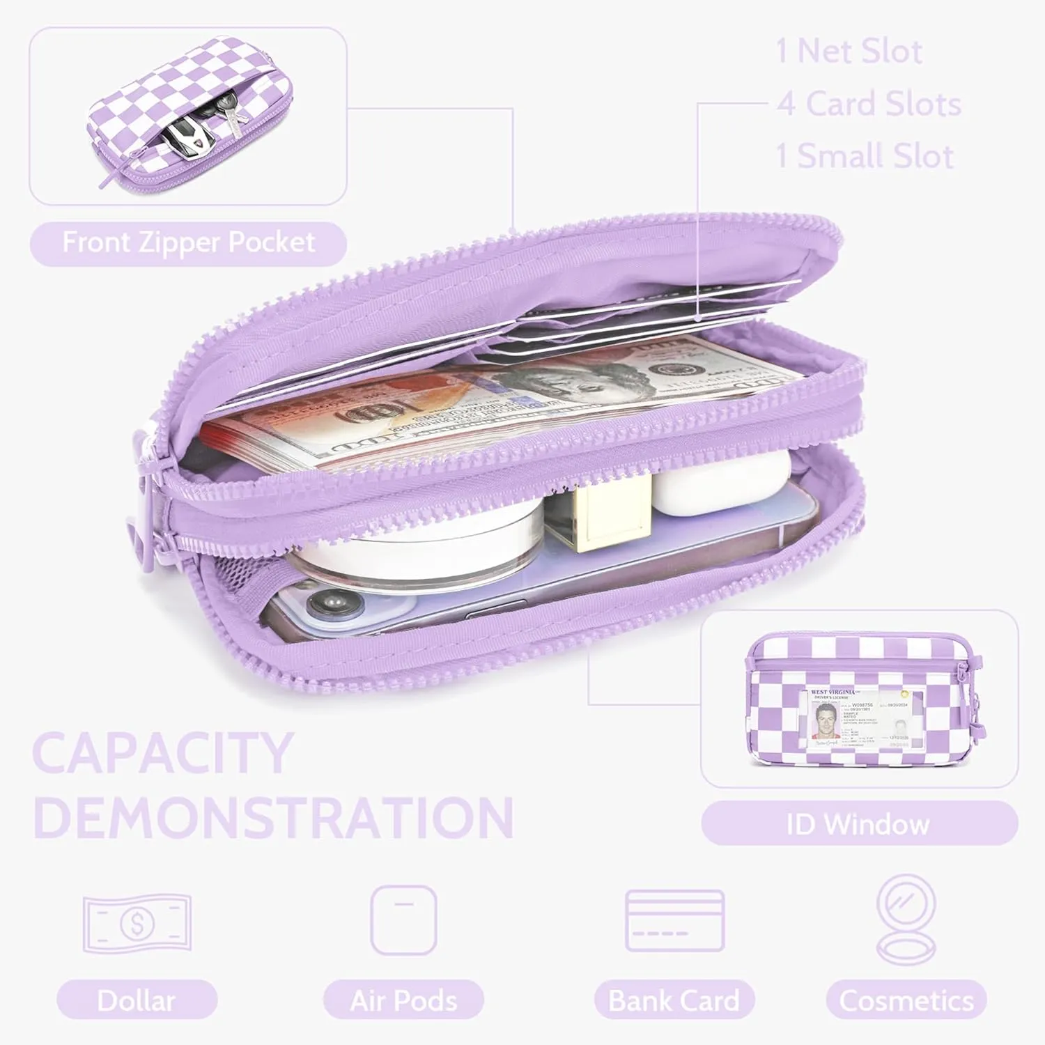 FODOKO Wristlet wallets for women Nylon Quilted Wallet with 4 Zippers,Travel Credit Card,Holder Cell Phone Organizer,coin purse