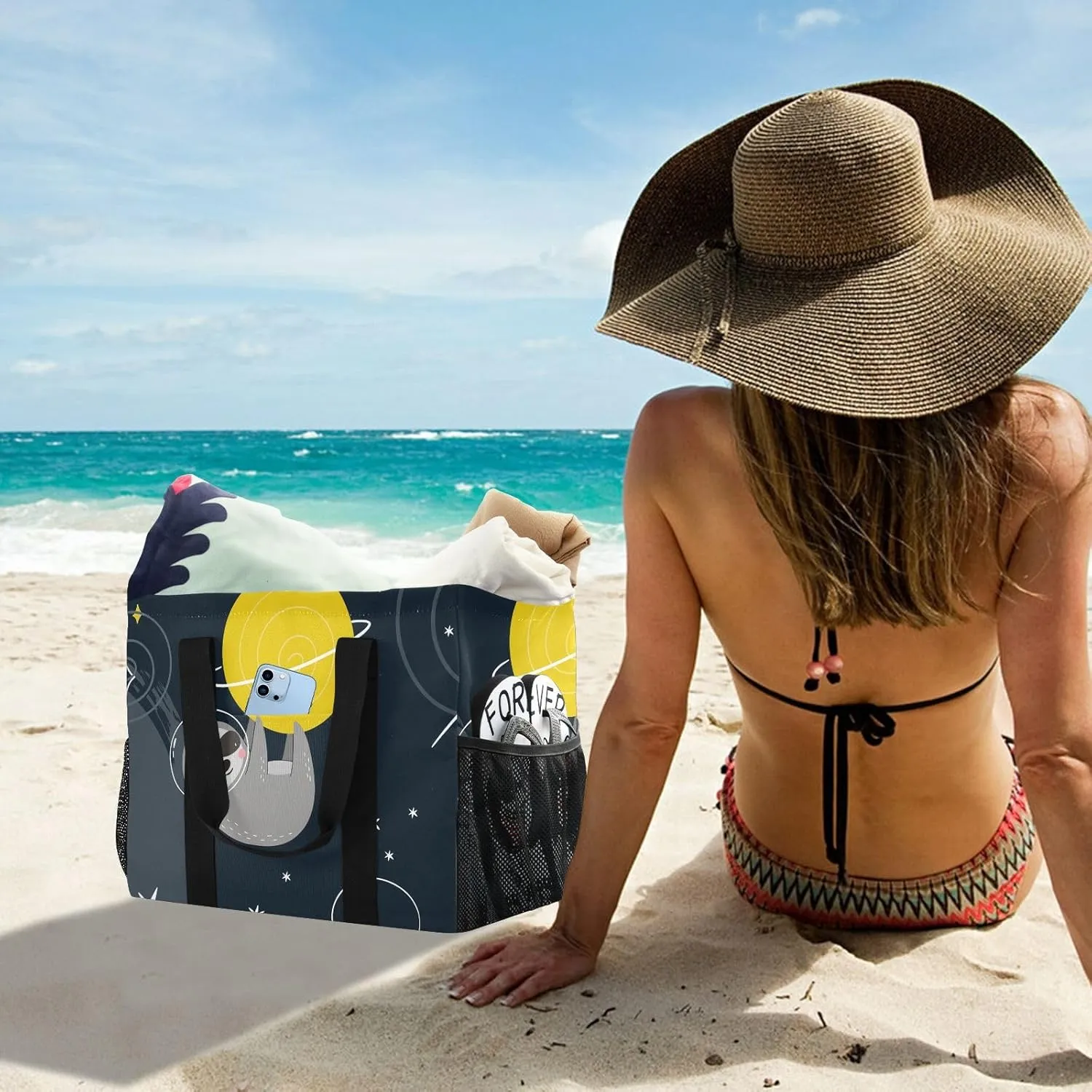 Foldable Grocery Reusable Tote Grocery Bag, Travel Canvas Shoulder Bags, Large Casual Laundry Pool Beach Bag
