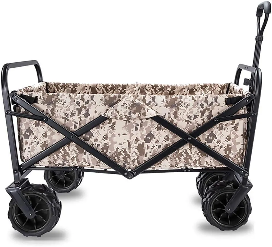 Foldable Pull Wagon Hand Cart Garden Transport Cart,Folding Camping Cart with Lining,4 Wheeled Festival Trolley,Portable Garden & DIY Waste Wagon,90KG Capacity