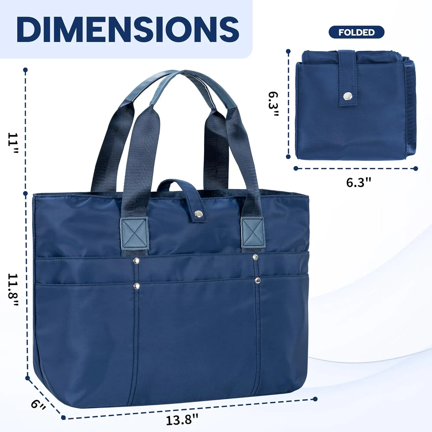 Foldable Tote Bag for Women, Lightweight Shoulder Bag With Compartment and Zipper for Travel, Work, Outdoor