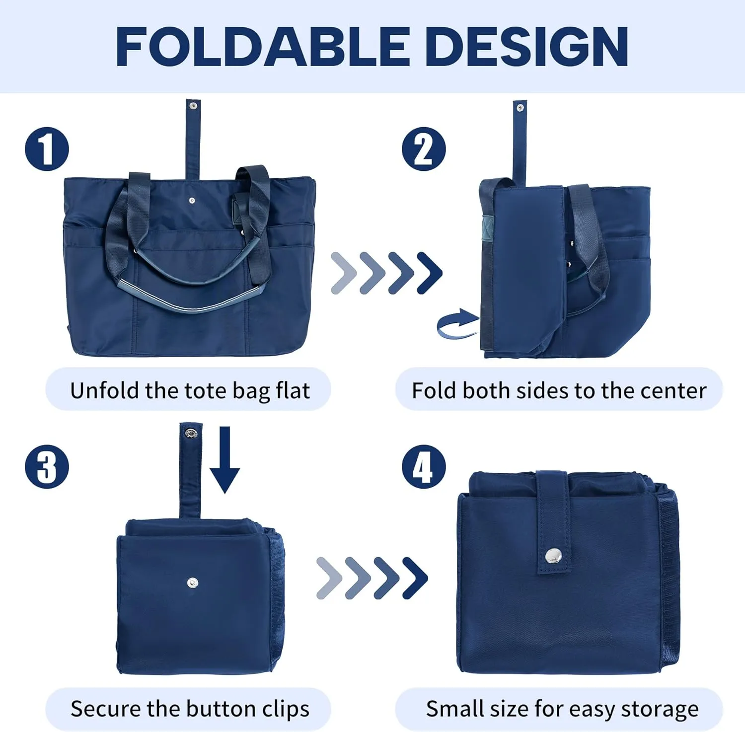 Foldable Tote Bag for Women, Lightweight Shoulder Bag With Compartment and Zipper for Travel, Work, Outdoor