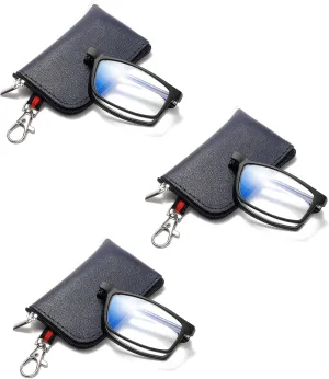 Folding Reading Glasses for Women Men, Keychain Bags Compact Readers Blue Light Portable Pocket Glasses (Black,  1.50)