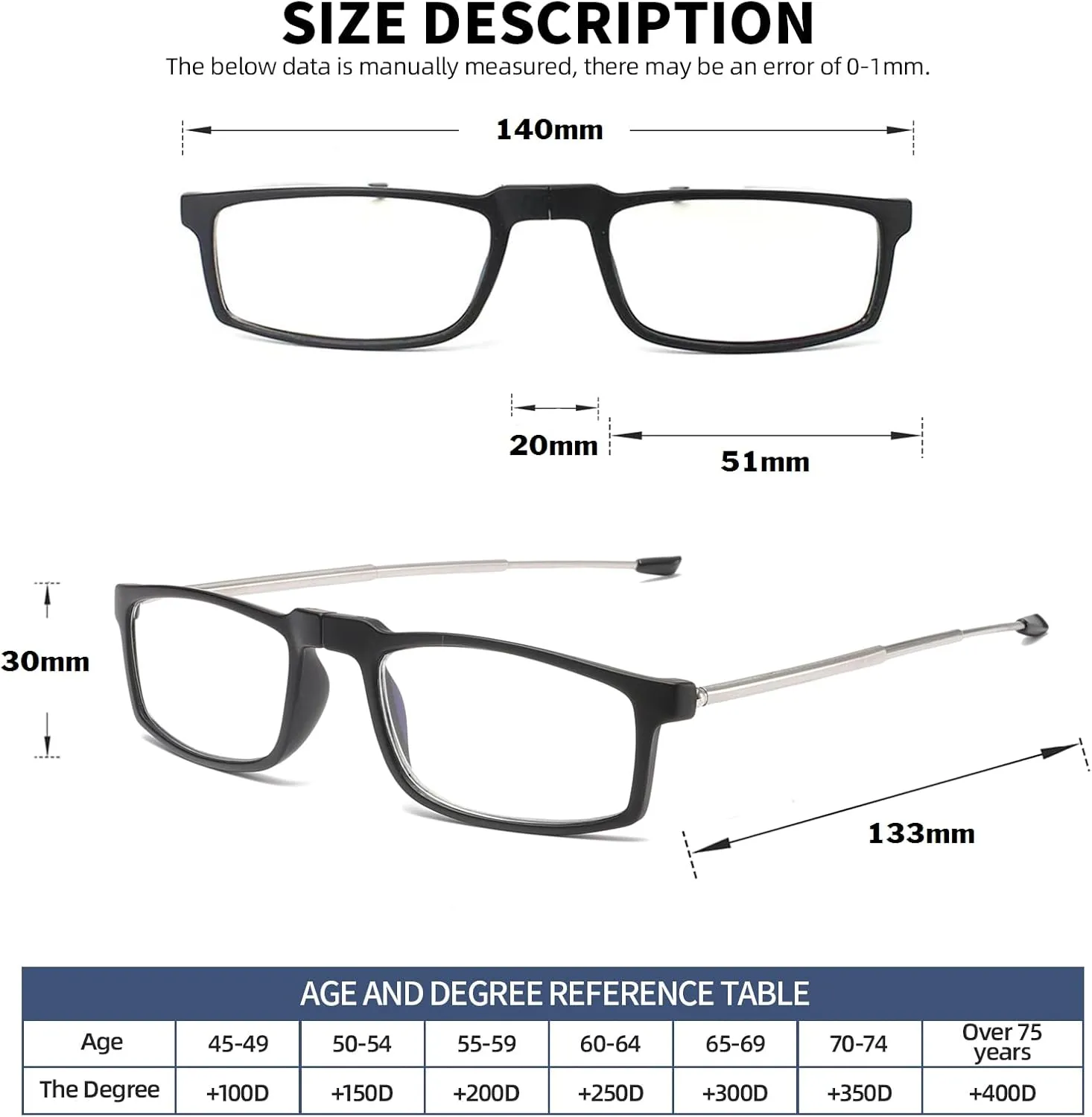 Folding Reading Glasses for Women Men, Keychain Bags Compact Readers Blue Light Portable Pocket Glasses (Black,  1.50)