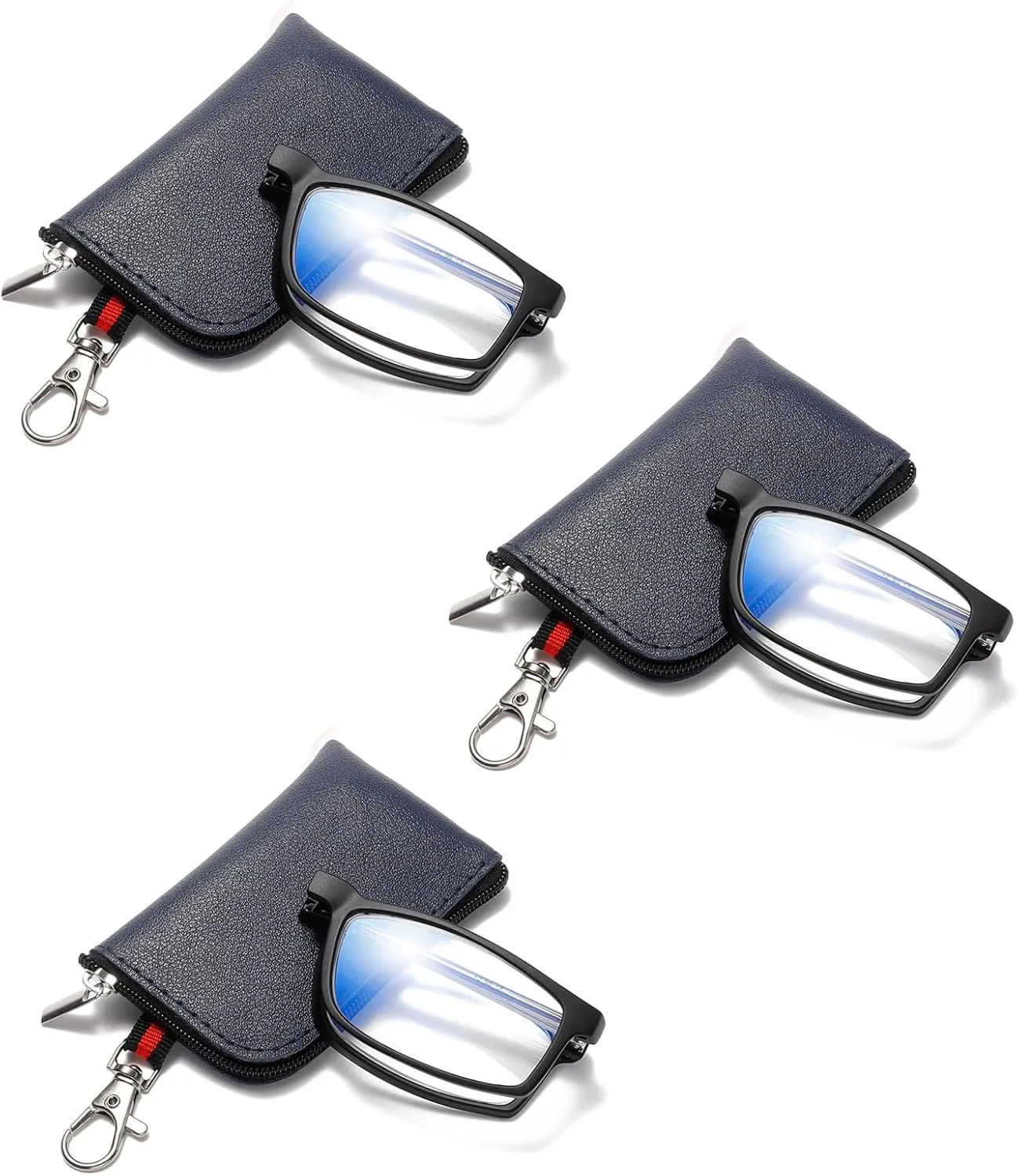 Folding Reading Glasses for Women Men, Keychain Bags Compact Readers Blue Light Portable Pocket Glasses (Black,  1.50)