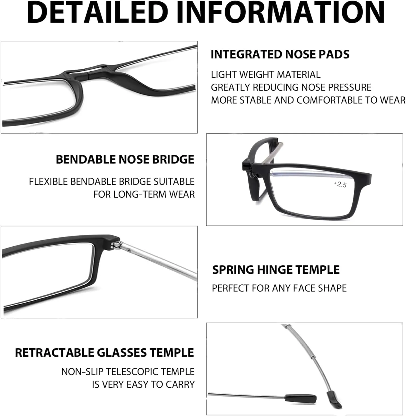 Folding Reading Glasses for Women Men, Keychain Bags Compact Readers Blue Light Portable Pocket Glasses (Black,  1.50)