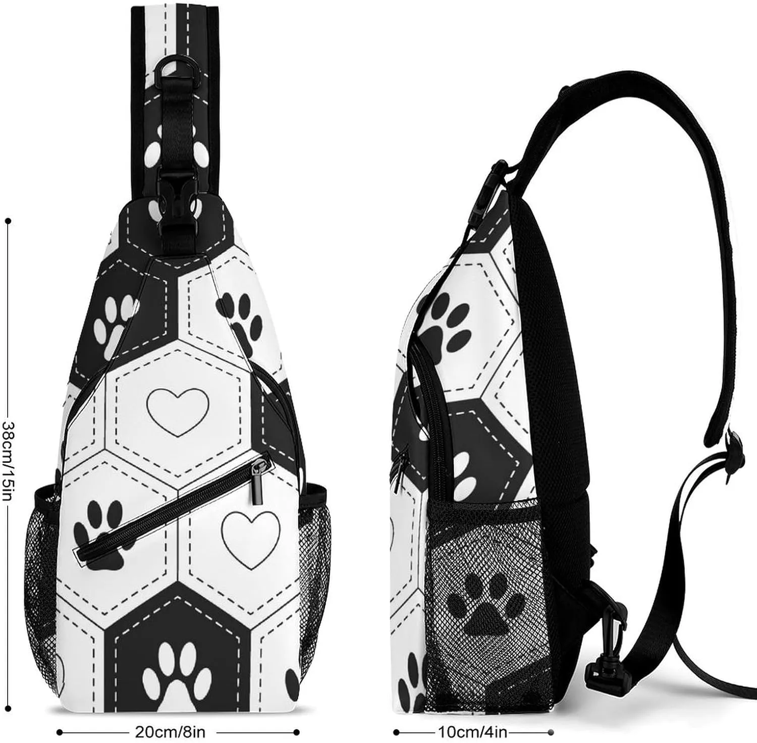 Footprints-pet-hexagonal-grid Crossbody Backpack For Men Women, Chest Bag Shoulder Bag, Travel Daypack Sling Backpack
