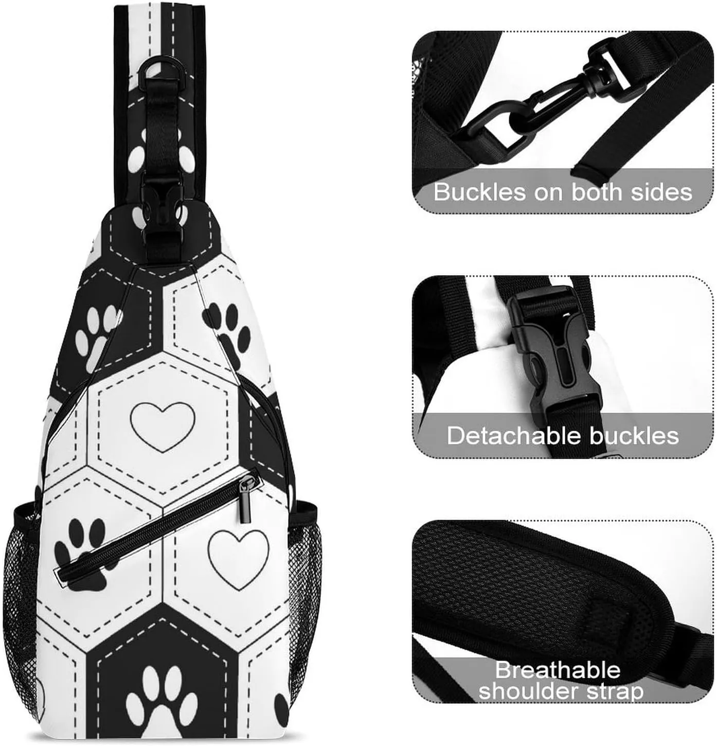 Footprints-pet-hexagonal-grid Crossbody Backpack For Men Women, Chest Bag Shoulder Bag, Travel Daypack Sling Backpack