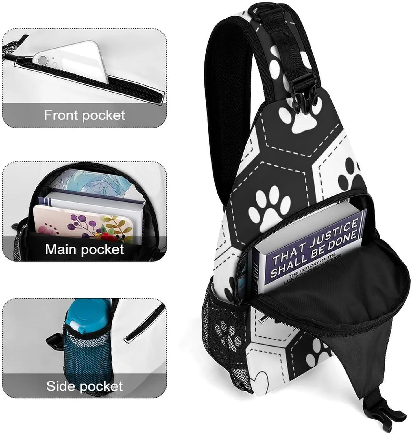 Footprints-pet-hexagonal-grid Crossbody Backpack For Men Women, Chest Bag Shoulder Bag, Travel Daypack Sling Backpack