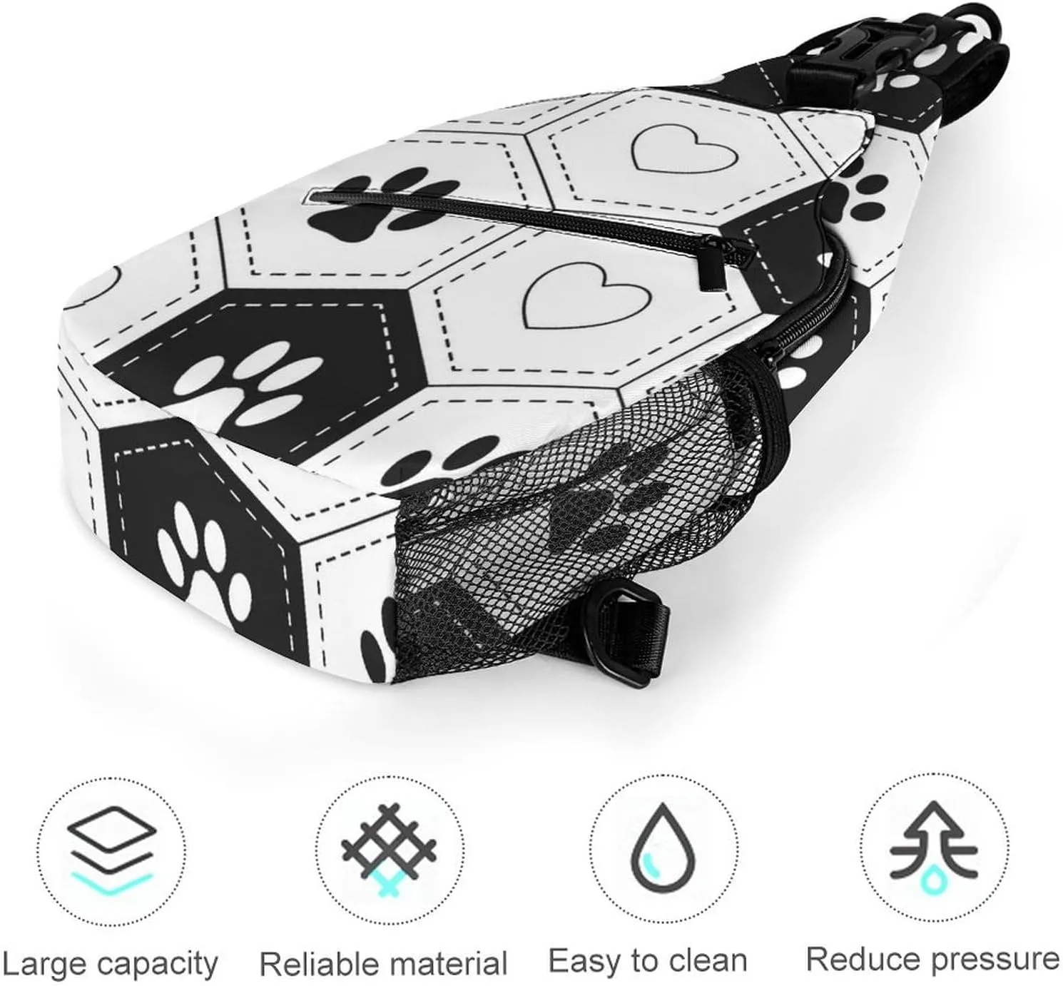 Footprints-pet-hexagonal-grid Crossbody Backpack For Men Women, Chest Bag Shoulder Bag, Travel Daypack Sling Backpack