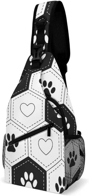 Footprints-pet-hexagonal-grid Crossbody Backpack For Men Women, Chest Bag Shoulder Bag, Travel Daypack Sling Backpack