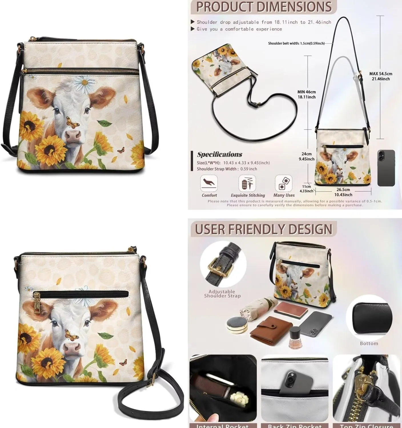 FOR U DESIGNS Hobo Bags for Women Satchel Purses and Handbags Leather Crossbody Purse and Wallet Set
