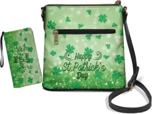 FOR U DESIGNS Travel Crossbody Bags for Women Leather Hobo Bags St. Patrick's Day Green Leaves Purse and Wallet Set