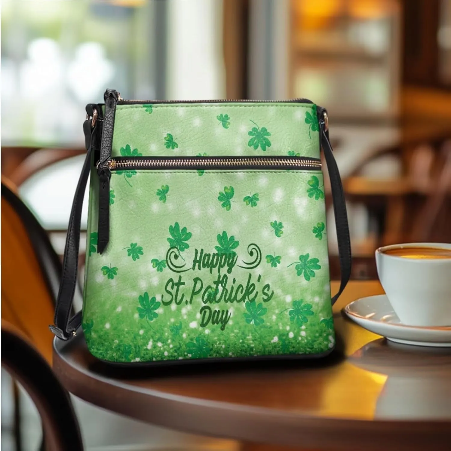 FOR U DESIGNS Travel Crossbody Bags for Women Leather Hobo Bags St. Patrick's Day Green Leaves Purse and Wallet Set