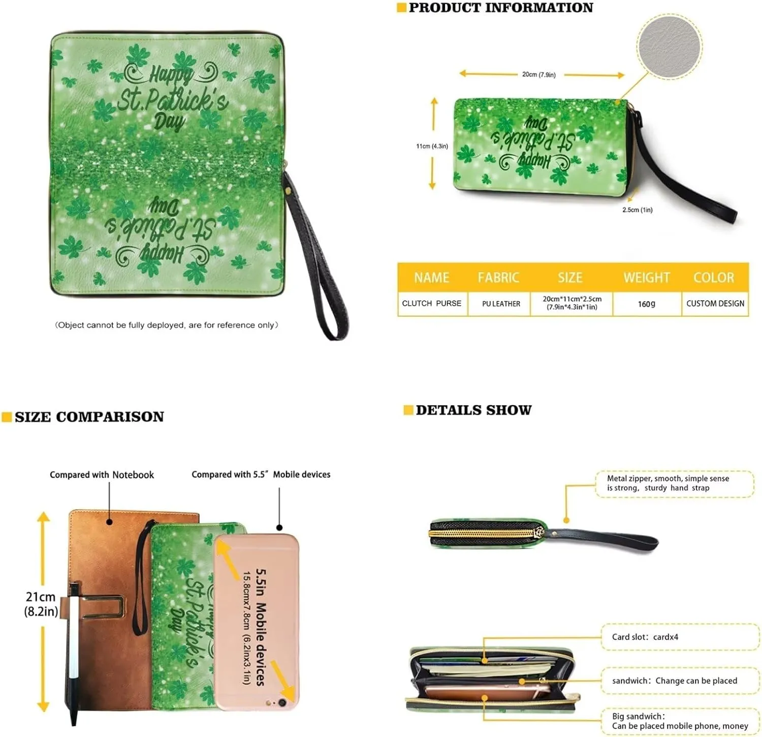FOR U DESIGNS Travel Crossbody Bags for Women Leather Hobo Bags St. Patrick's Day Green Leaves Purse and Wallet Set