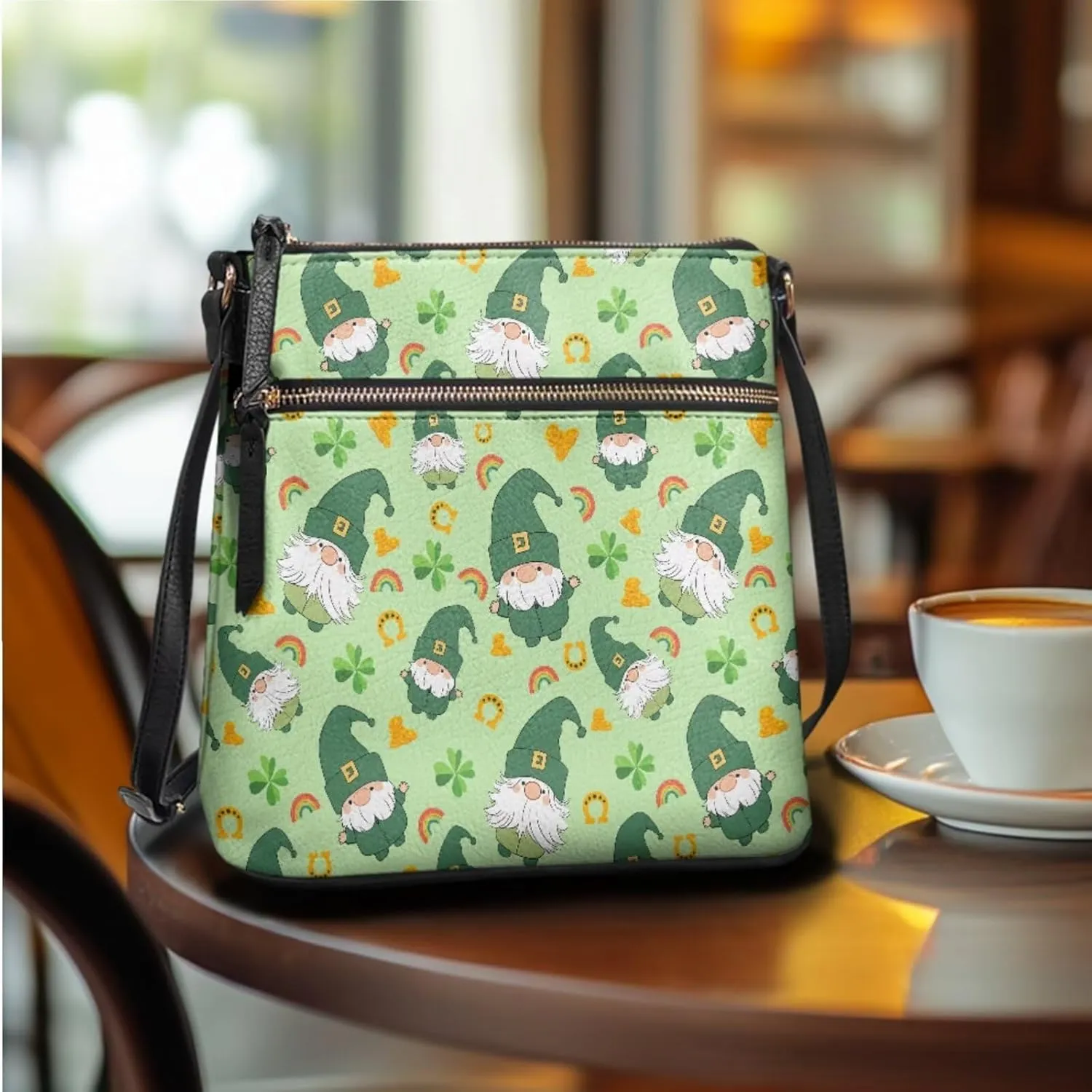 FOR U DESIGNS Travel Crossbody Bags for Women Leather Hobo Bags St. Patrick's Day Green Leaves Purse and Wallet Set
