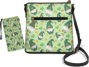 FOR U DESIGNS Travel Crossbody Bags for Women Leather Hobo Bags St. Patrick's Day Green Leaves Purse and Wallet Set