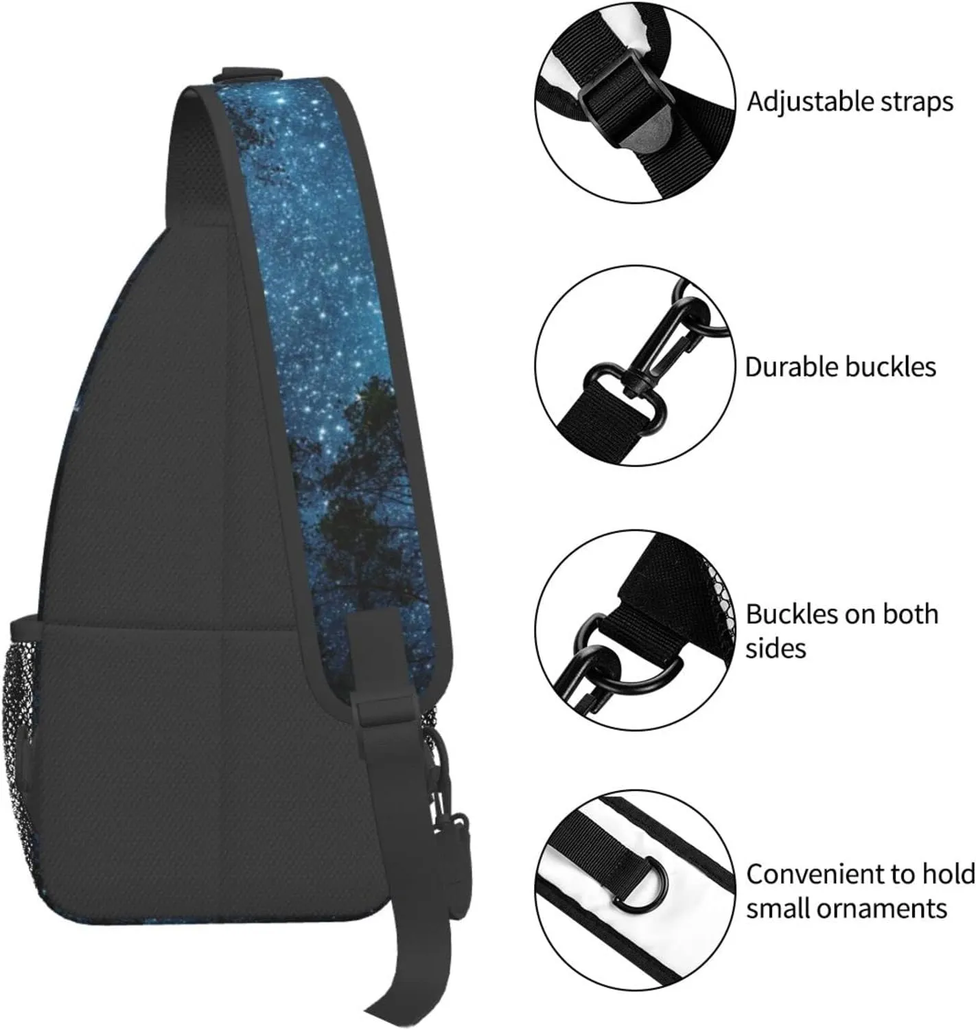 Forest Galaxy Sling Bag Crossbody Backpack for Men Women Night Sky Milky Way Tree Forest with Starry Chest Bag Adjustable Casual Shoulder Backpack Dark Blue Gym Travel Hiking Daypack