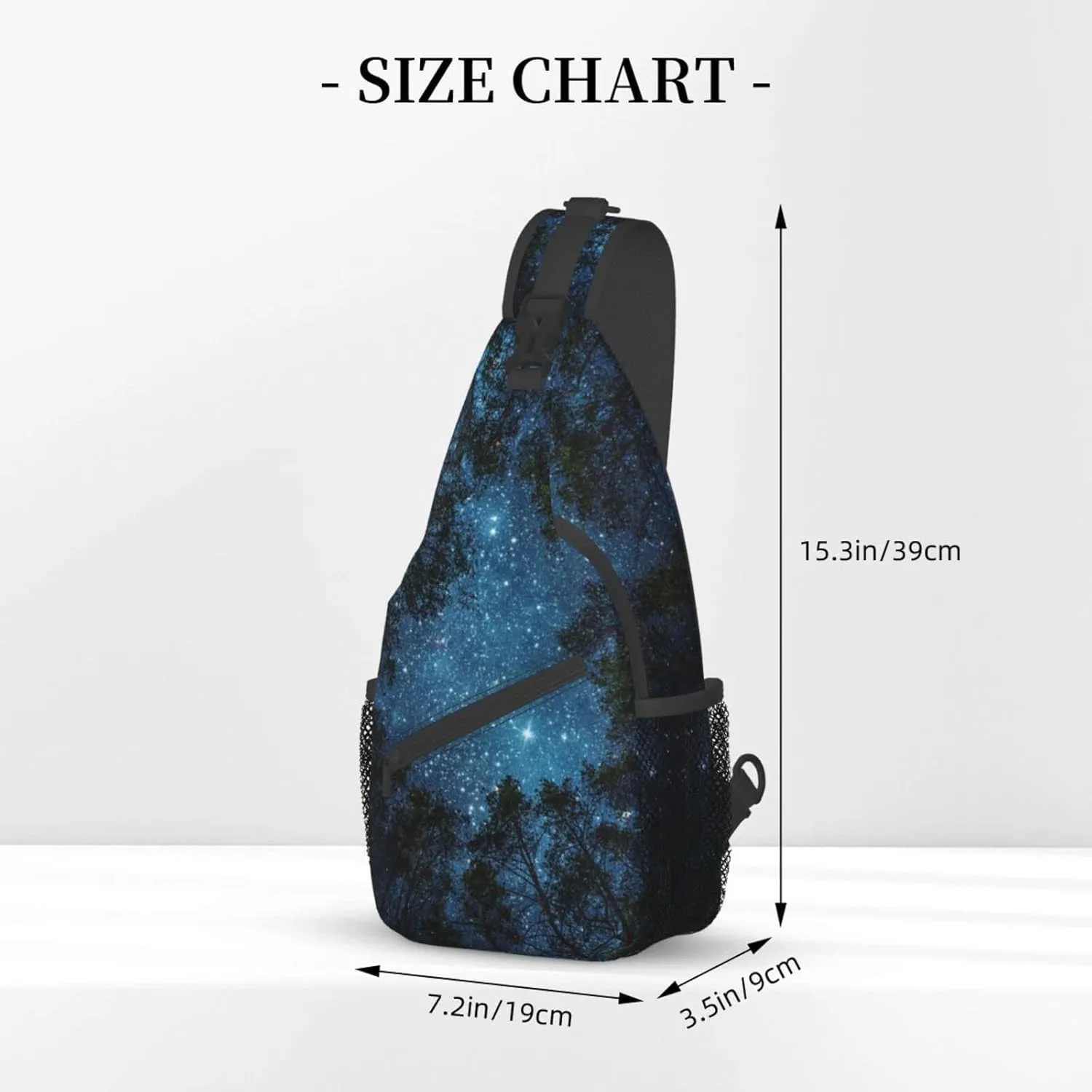 Forest Galaxy Sling Bag Crossbody Backpack for Men Women Night Sky Milky Way Tree Forest with Starry Chest Bag Adjustable Casual Shoulder Backpack Dark Blue Gym Travel Hiking Daypack