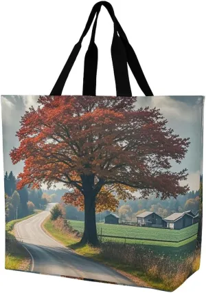 Forest Rural Roads Handbags Lightweight Travel Shoulder Bag Portable Cute Shopping Beach Market Bag for Men Women Hiking Yoga Gym Swimming Travel Holiday Gift