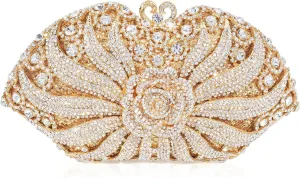 Formal 3D Flower Rhinestone Crystal Clutch Evening Wedding Bag For Women