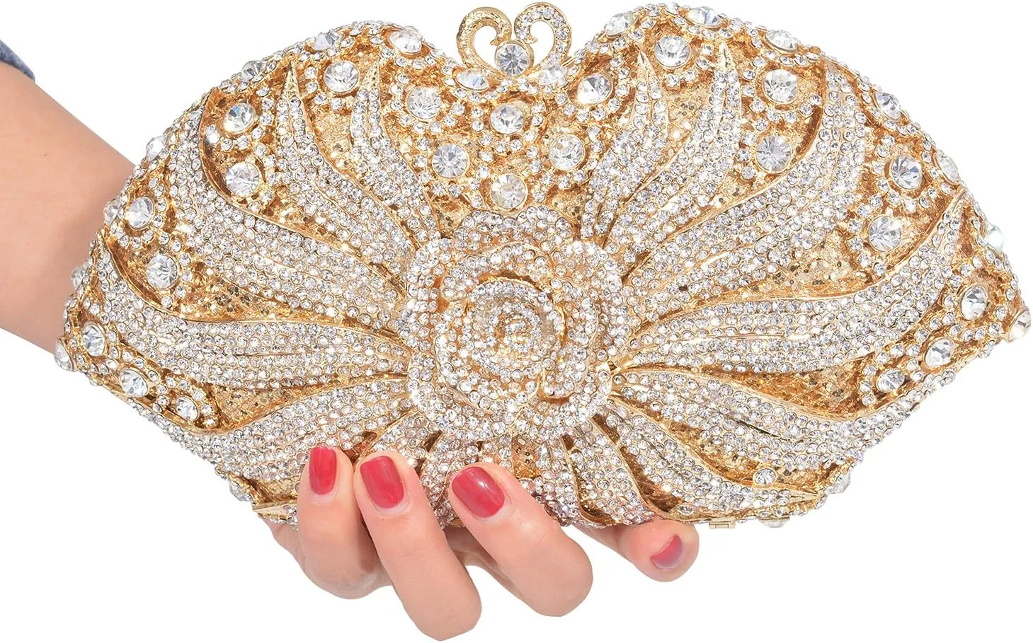 Formal 3D Flower Rhinestone Crystal Clutch Evening Wedding Bag For Women