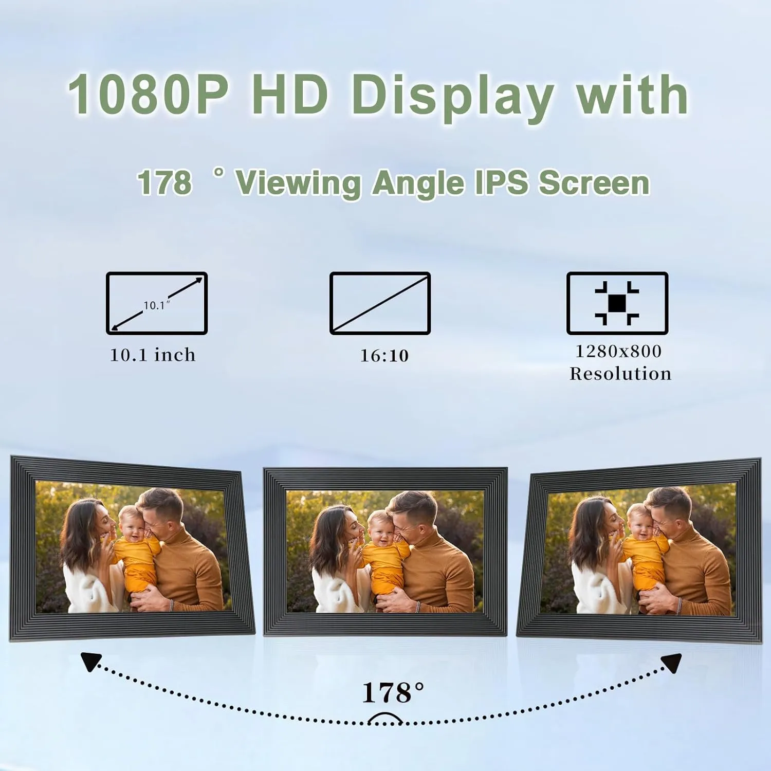 Frameo 10.1 Inch Digital Picture Frame - 1280x800 IPS HD Display, WiFi Cloud & App Control, Touch Screen, 32GB Built-in Storage, Auto-Rotate Portrait/Landscape, Remote Photo Upload (Black)