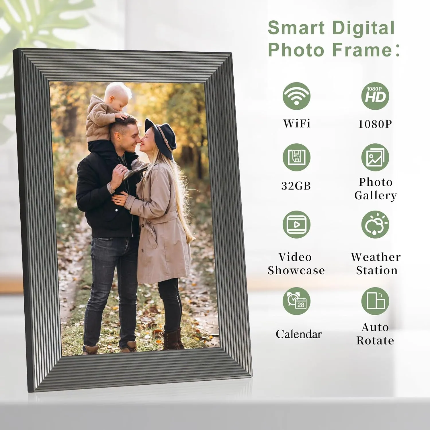Frameo 10.1 Inch Digital Picture Frame - 1280x800 IPS HD Display, WiFi Cloud & App Control, Touch Screen, 32GB Built-in Storage, Auto-Rotate Portrait/Landscape, Remote Photo Upload (Black)