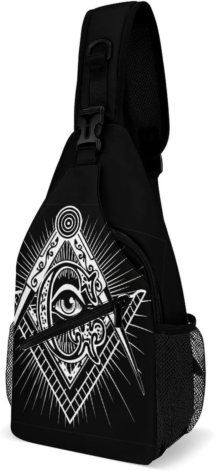 Freemasonry Masonic Lodge Logo Sling Bags Men And Women Shoulder Backpack Chest Bag Cross Body Chest Sling Backpack., 15x8x4in