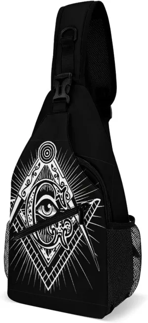 Freemasonry Masonic Lodge Logo Sling Bags Men And Women Shoulder Backpack Chest Bag Cross Body Chest Sling Backpack., 15x8x4in