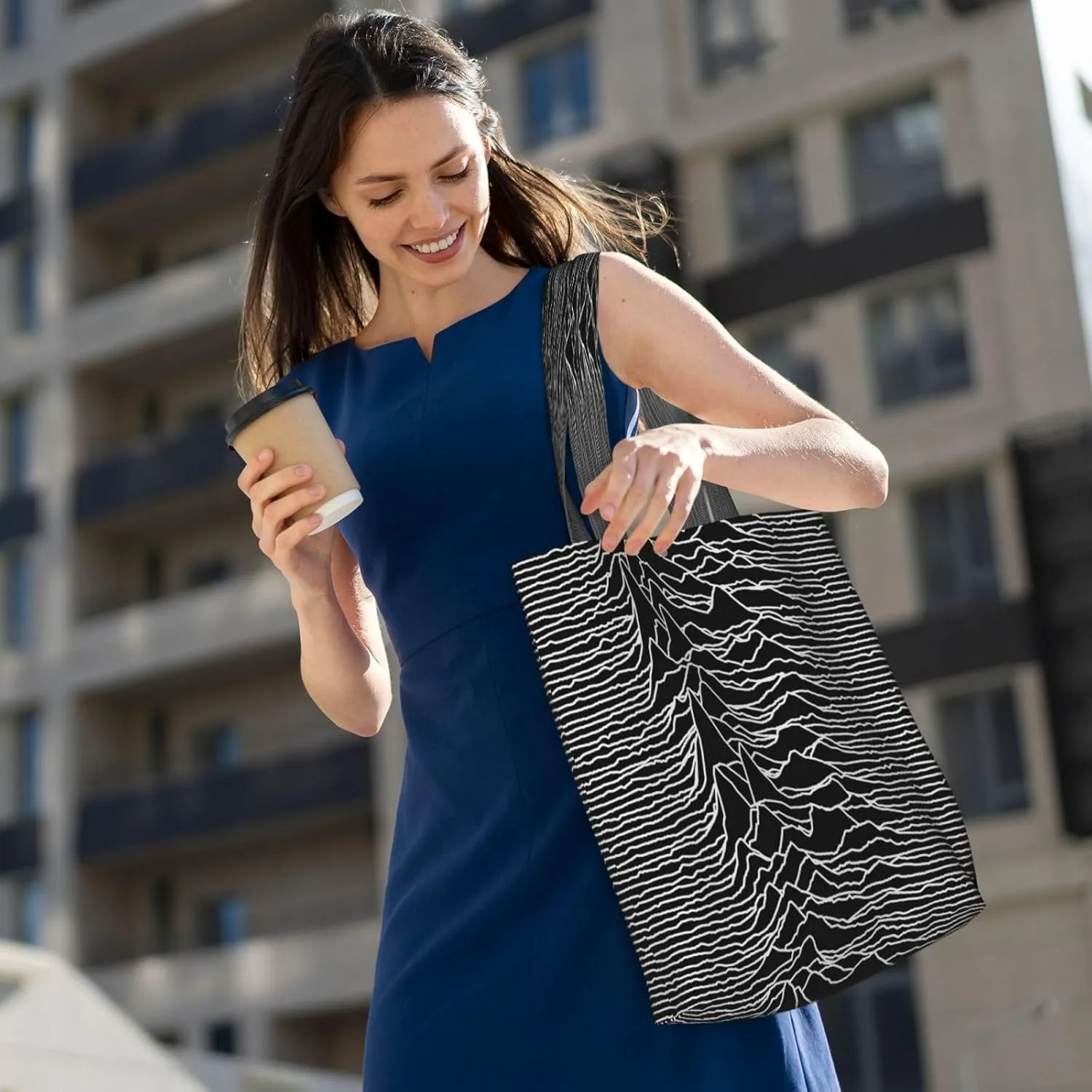 Fun Geometric Lines Green Canvas Totes Bag Shoulder Bags Shopping Crossbody Work Bag 13.8 X 15.4 inch