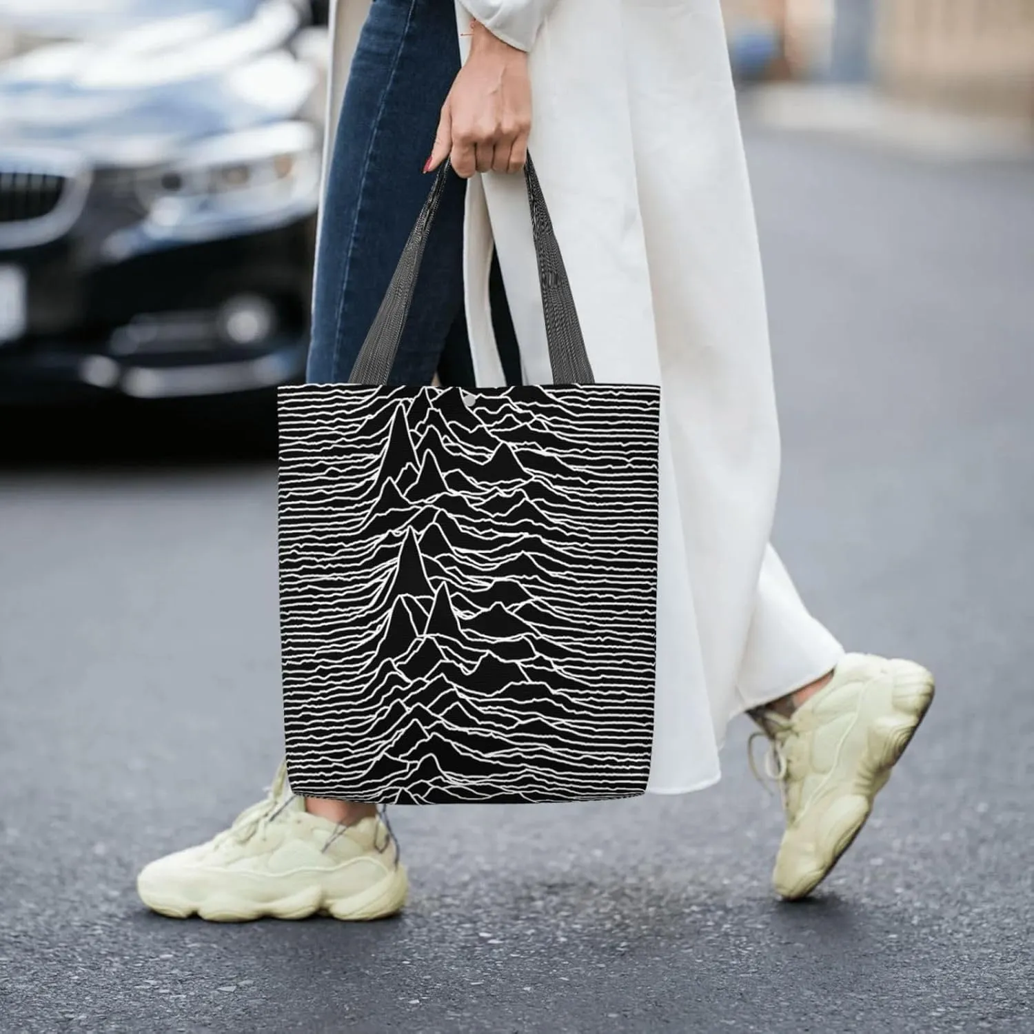 Fun Geometric Lines Green Canvas Totes Bag Shoulder Bags Shopping Crossbody Work Bag 13.8 X 15.4 inch