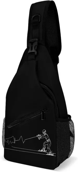 Funny Heartbeat Waterski Crossbody Sling Bag Lightweight Travel Hiking Chest Bag Daypack for Men Women