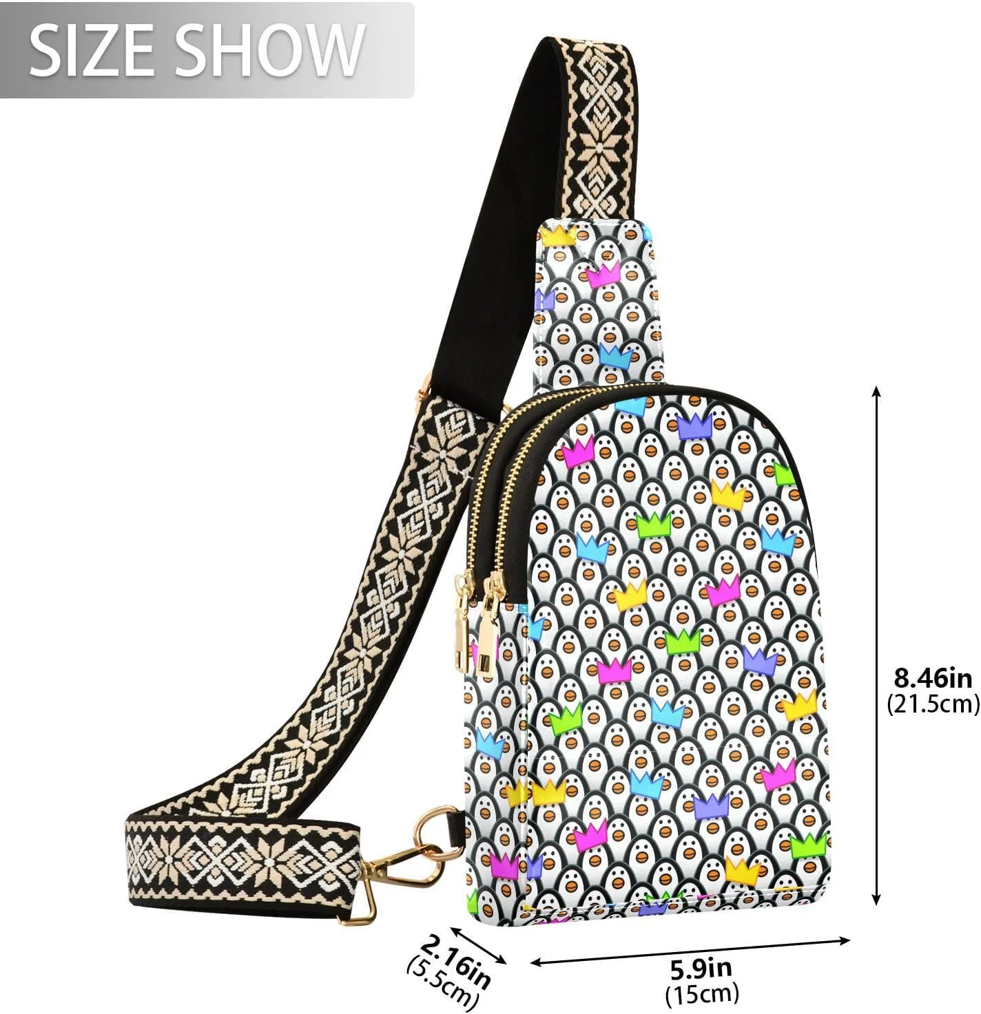 Funny Penguins Trendy Crossbody Bag Fashion Waist Packs Wear Party Hats Cross Body Leather Chest Bag for Women Fanny Pack Travel Outdoor Crossbody Sling Bag