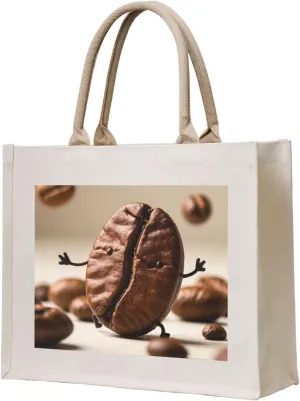 Funny Roasted Coffee Beans Print 3D Canvas Handbags - Hot Stamping,Grocery Shopping,Washable Canvas Bags With Handles