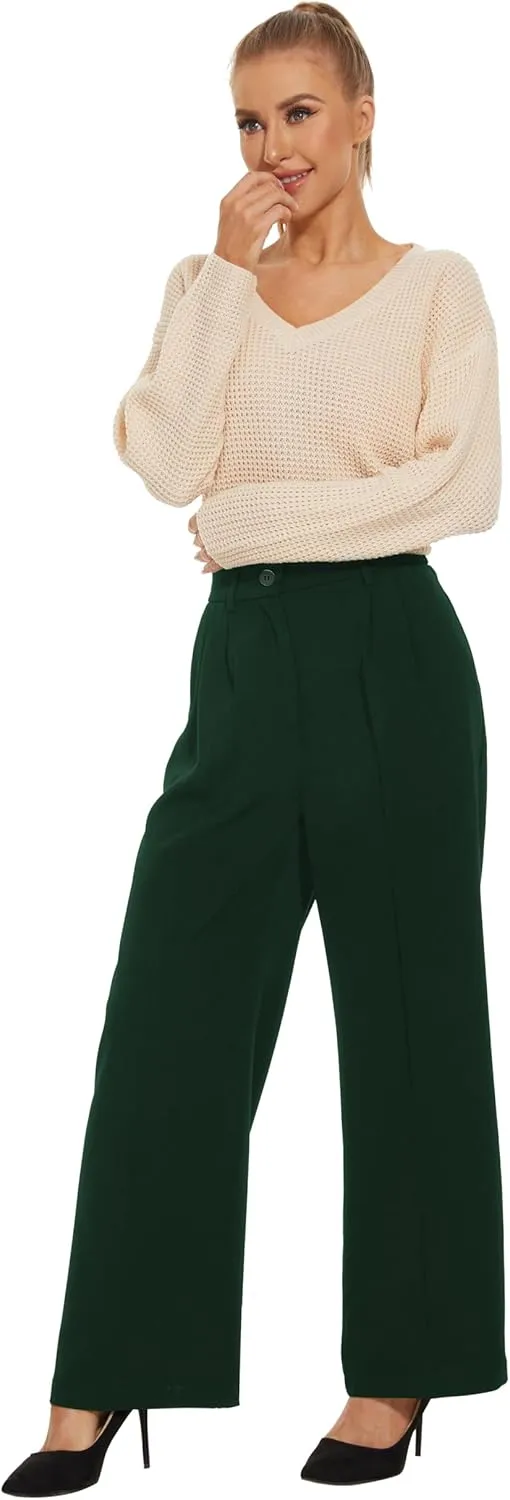 FUNYYZO Wide Leg Pants Women's High Elastic Waisted in The Back Business Work Trousers Long Straight Suit Pants