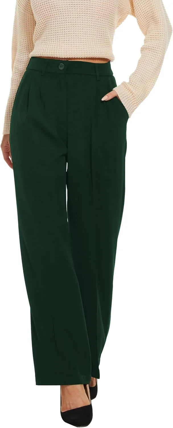 FUNYYZO Wide Leg Pants Women's High Elastic Waisted in The Back Business Work Trousers Long Straight Suit Pants