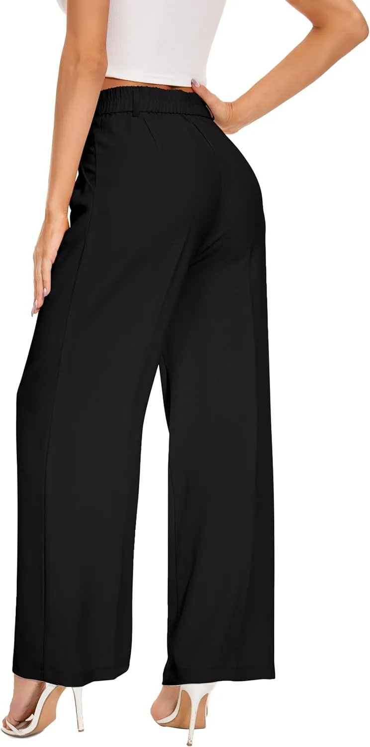 FUNYYZO Wide Leg Pants Women's High Elastic Waisted in The Back Business Work Trousers Long Straight Suit Pants