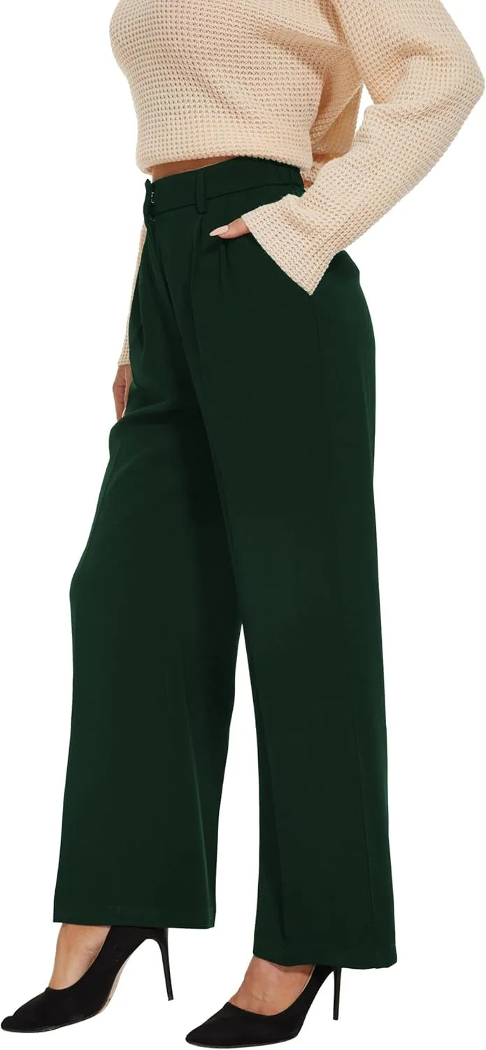FUNYYZO Wide Leg Pants Women's High Elastic Waisted in The Back Business Work Trousers Long Straight Suit Pants