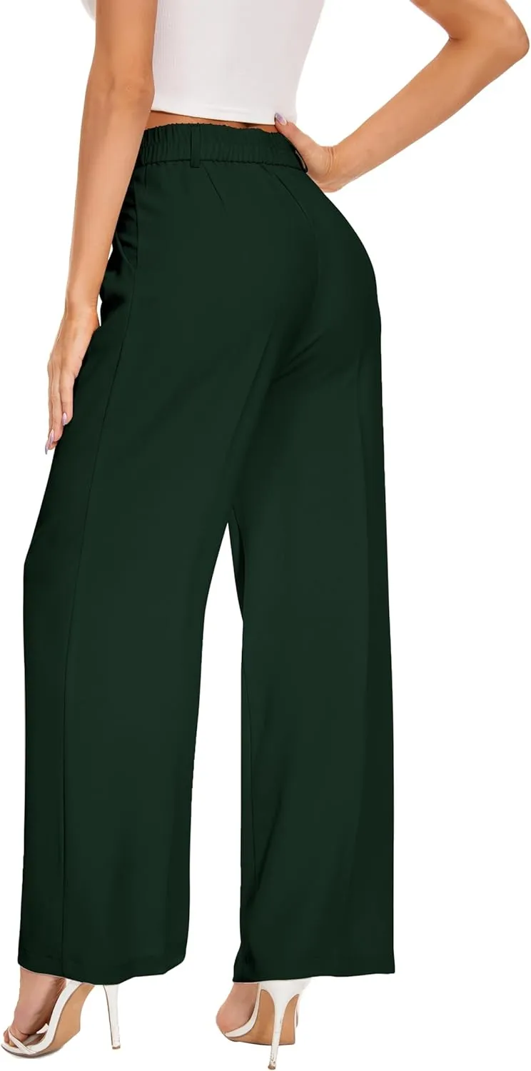 FUNYYZO Wide Leg Pants Women's High Elastic Waisted in The Back Business Work Trousers Long Straight Suit Pants